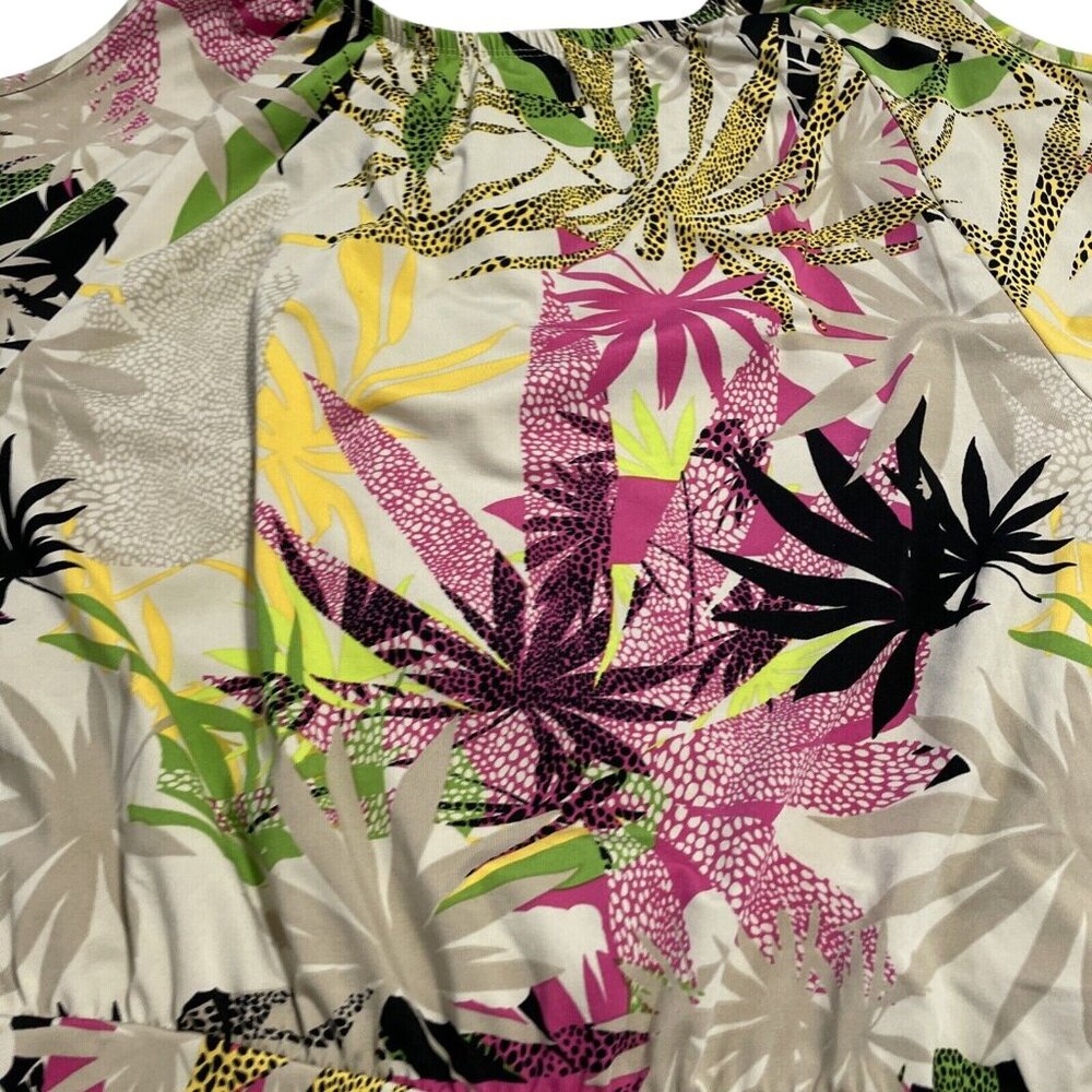 Robert Louis Women's Cold Shoulder Blouse Top Size Small Beige Tropical Print - Picture 8 of 11